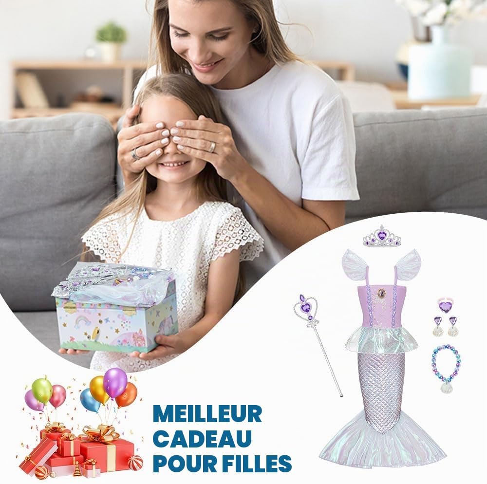 Thumbnail 6 de BSBUY zeemeerminnenkostuum voor meisjes met kroon, toverstaf en accessoires