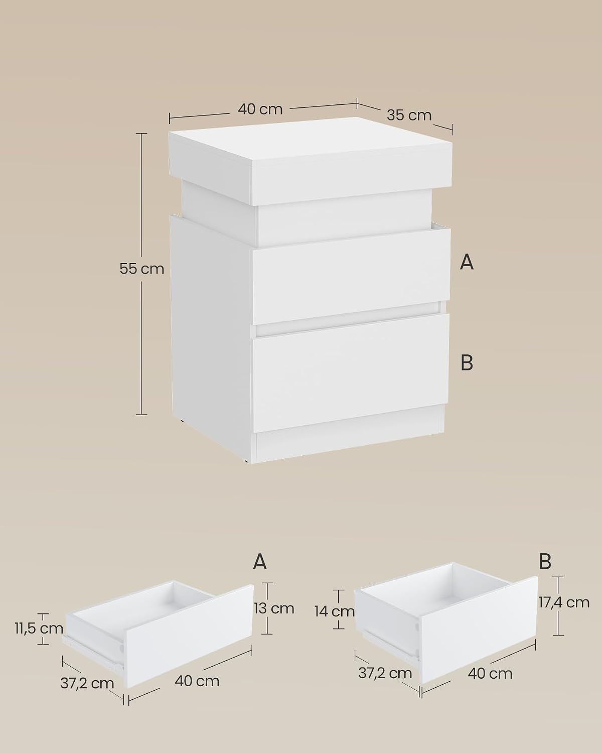 Thumbnail 1 de VASAGLE Collezione KAILYN – Comodino con multipresa integrata, piano scorrevole e striscia LED in Bianco Neve