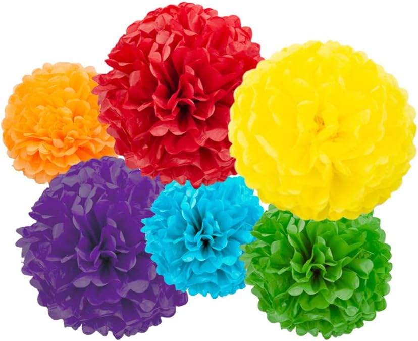 Detalle 2 de Seidenpapier Pompons Rainbow 12 Stück — Partydeko 🎉