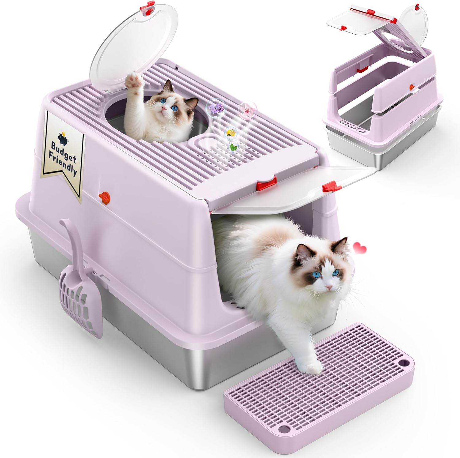 Detalle de Litière pour Chat en Acier Inoxydable 304 – XXL, avec Couvercle et Pédales, BEST JAJA ( Violet )