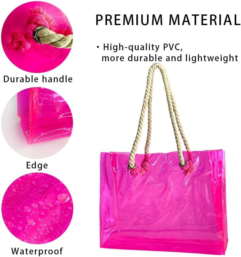 Thumbnail 2 de TotePrint transparente Strandtasche mit geflochtenen Griffen – wasserdichte Schulter-Tote Bag