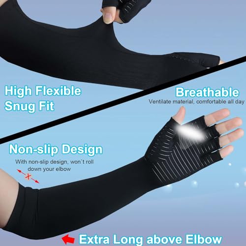 Thumbnail 3 de Copper Long Arthritis Gloves by Kecartu (Large) – Copper Nylon Fingerless Compression Gloves