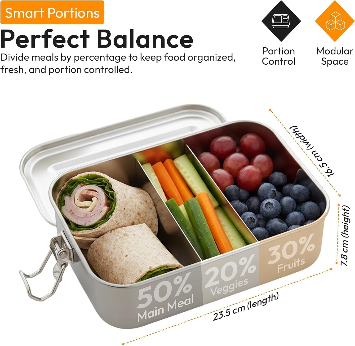Thumbnail 5 de Dimono 2400 ml Stainless Steel Lunch Box with Adjustable Dividers