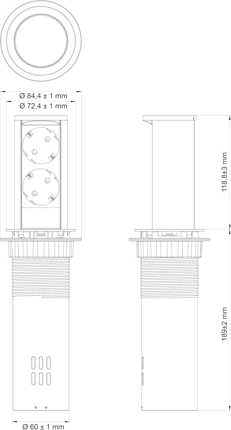 Thumbnail 4 de Electraline 62586 Multipresa Pop-up a Scomparsa per Scrivania/Cuina – 2 Prese Schuko, Ø60 mm, cavo 2 m