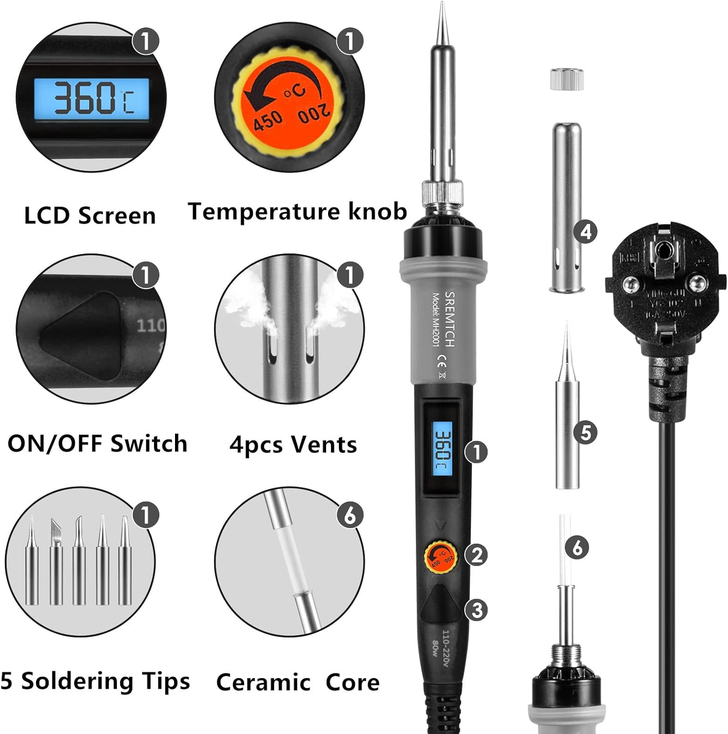 Detalle de Saldatore a Stagno SREMTCH 80W con Display LCD e Kit di 5 punte