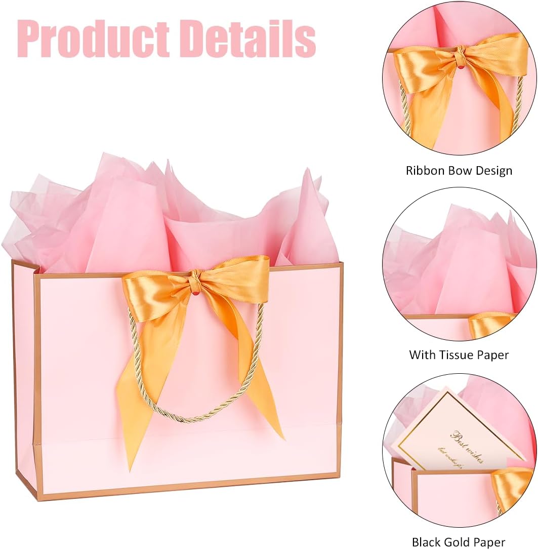 Detalle de Gift Bags 8Pcs Paper Gift Bags with 8 Tissue Paper and 8 Greeting Cards in Pink