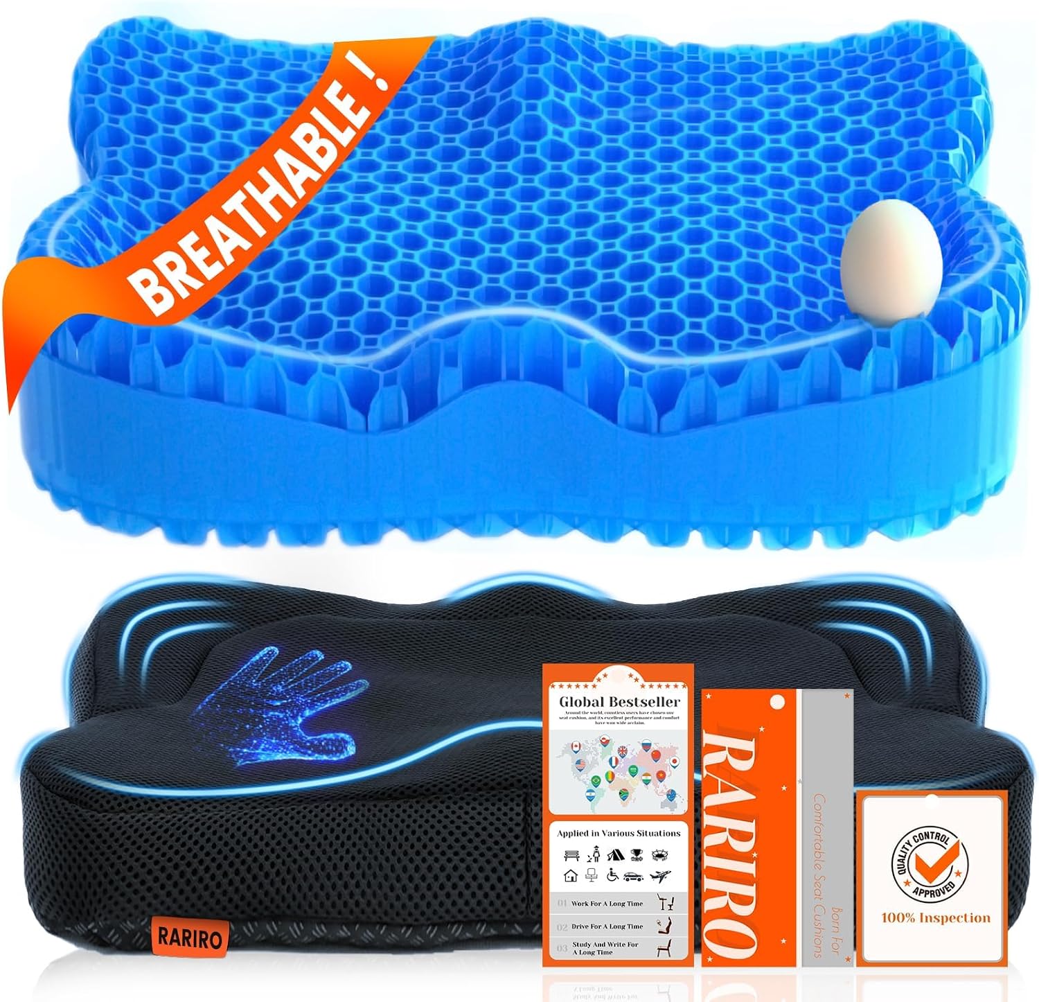 Detalle de RARIRO hudie-xcclan Gel Seat Cushion, Breathable Honeycomb Design, Blue