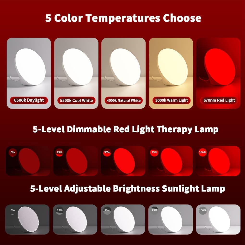 Detalle 2 de samtoo RL001 Sun Lamp and Red Night Light, 10,000 Lux, 670nm Red Mode