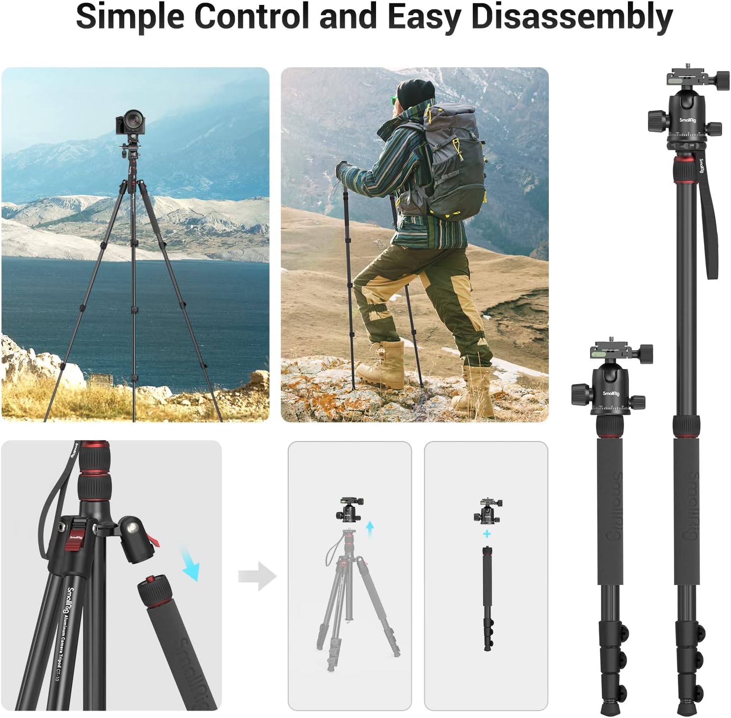 Thumbnail 4 de SMALLRIG Treppiede/Monopiede 2 in 1 in alluminio leggero 72” (182 cm) con testa a sfera 360° e piastra a sgancio rapido 3935