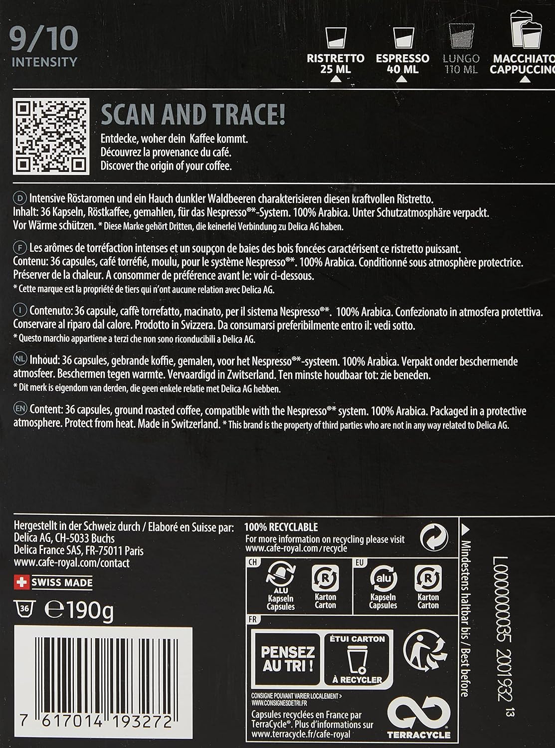 Thumbnail 3 de Café Royal Ristretto – Nespresso-kompatible Kaffeekapseln, 36 Stück, 100% Arabica, Intensität 11/12, Rainforest Alliance