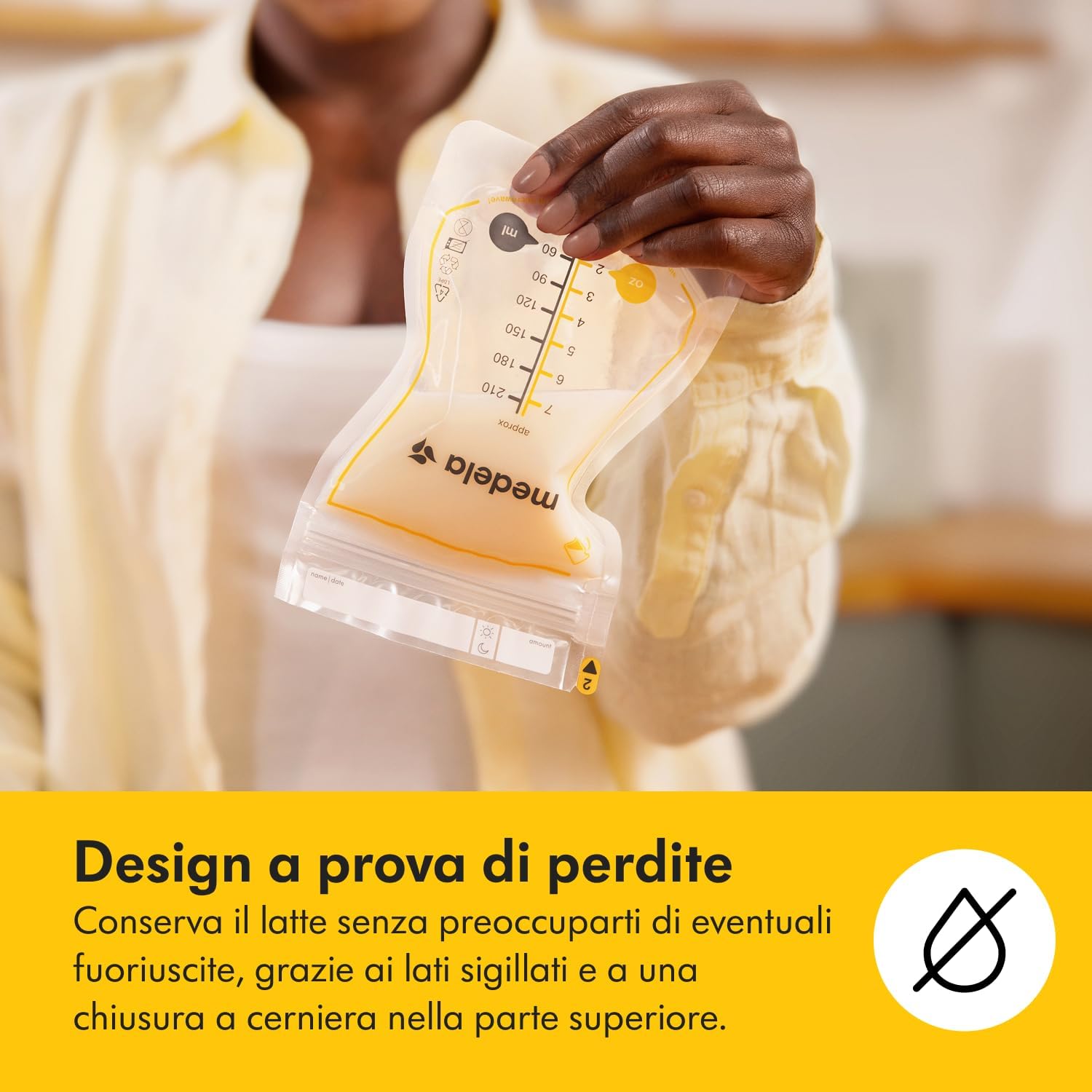 Detalle de Medela Sacche Monouso Easy Pour: Conservazione latte materno da 210 ml, 200 pezzi, design anti perdita