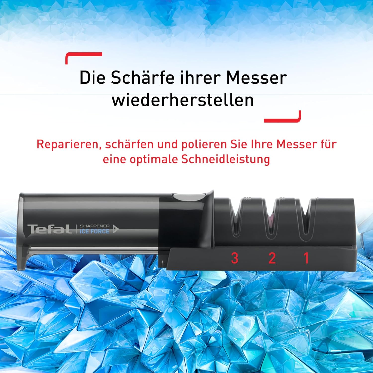 Detalle de Tefal Ice Force Messerschärfer K26505 – 3-Schritte-Schleifprozess, kompakt, sicher & universal