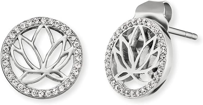Detalle de Engelsrufer Lotus Ohrstecker Damen – 925 Sterling Silber, 64 Zirkonia, 1,1 cm