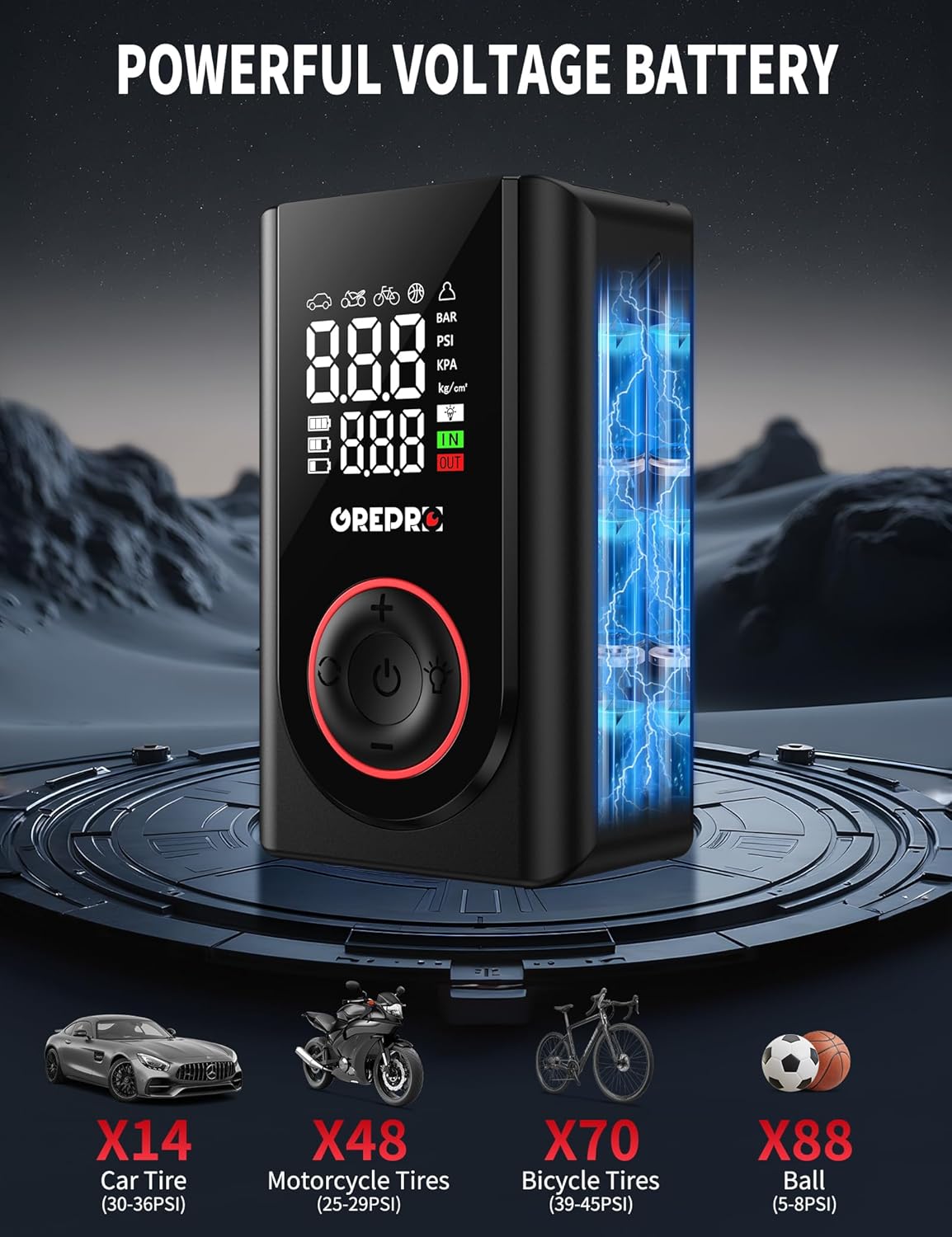 Detalle 2 de 150 PSI Rechargeable Tyre Inflator with 5000mAh Power Bank ⛽