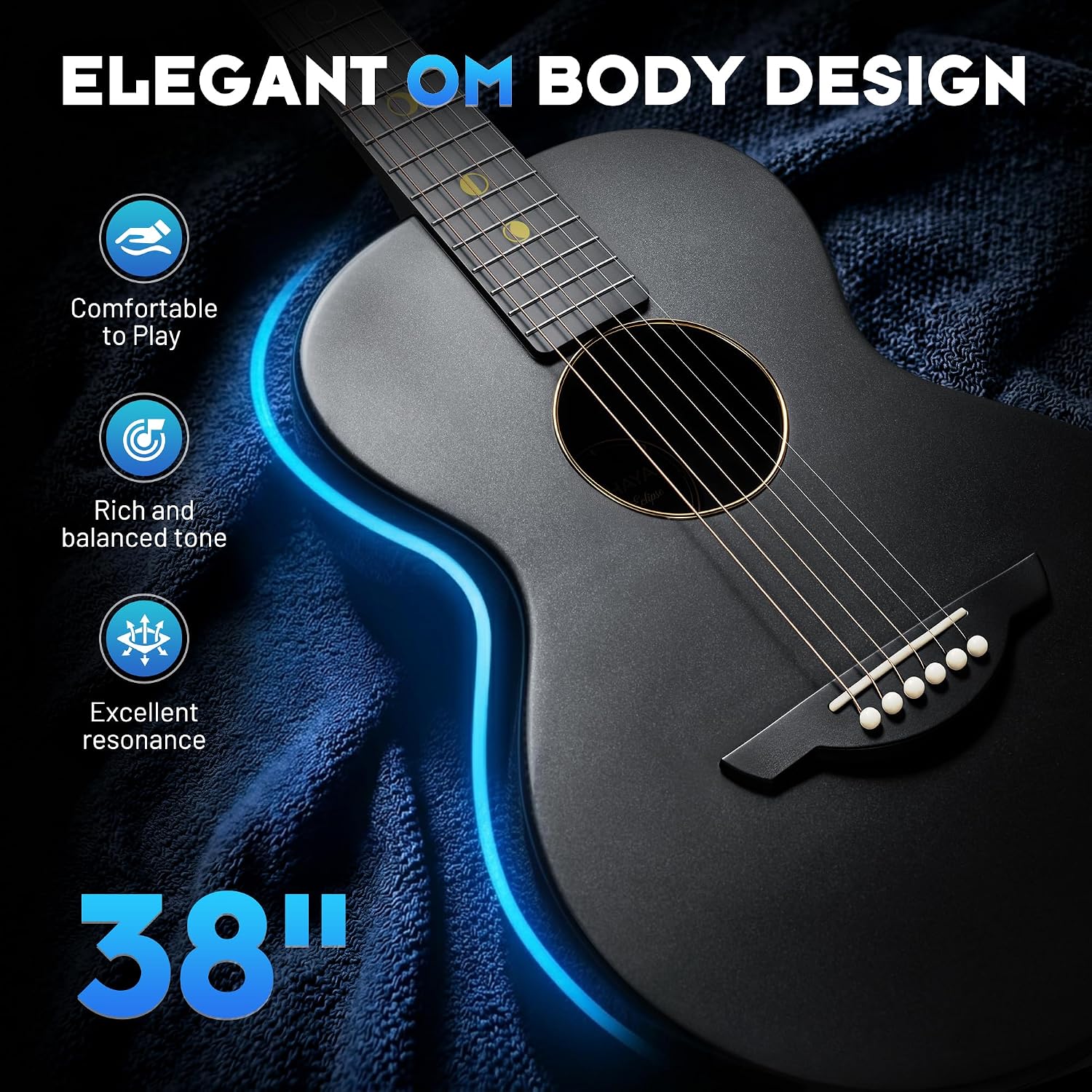 Detalle 2 de CAHAYA US-CCF300 Carbon Fiber Acoustic Guitar, 38-Inch OM Body, Low Action