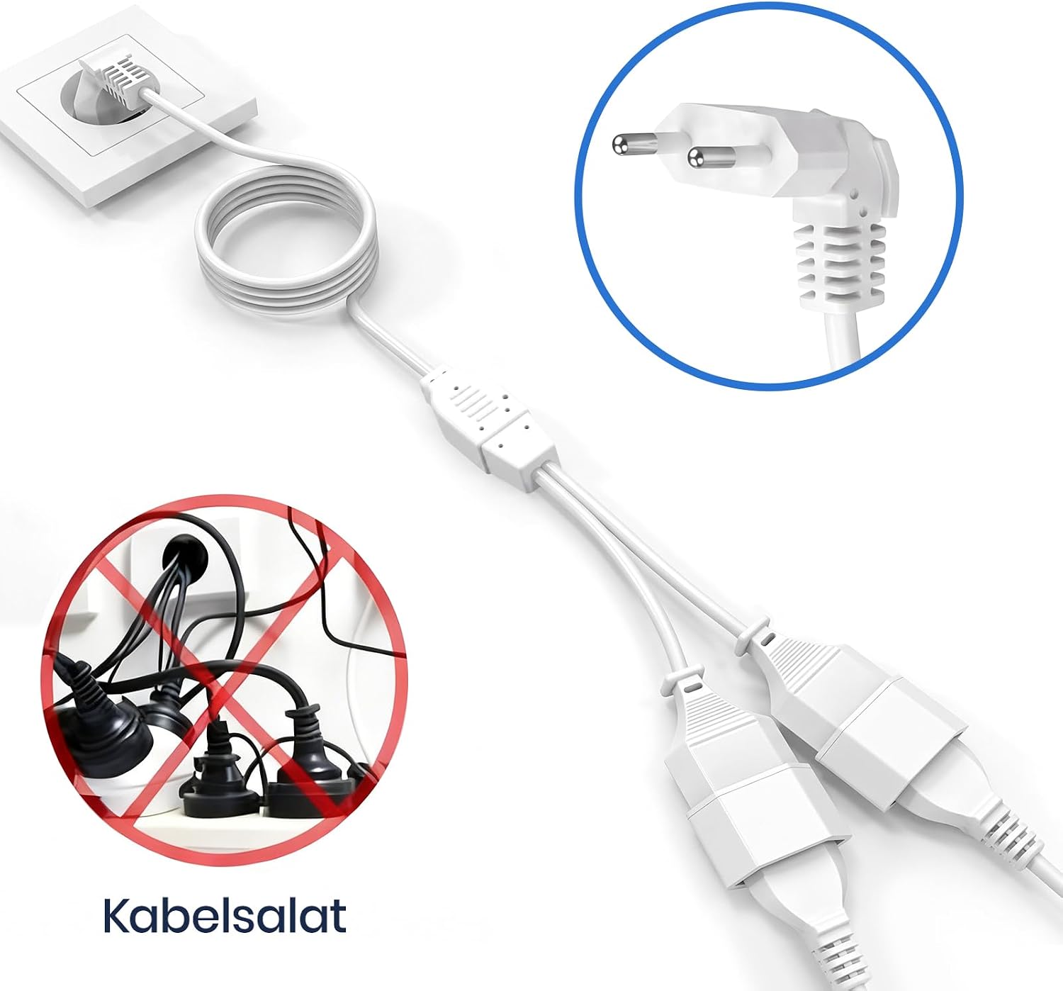Thumbnail 6 de ATJTYSX Eurostecker Verlängerungskabel 1,5 m mit Doppelsteckdose – 2-in-1, Flachstecker, Schützt Kinder