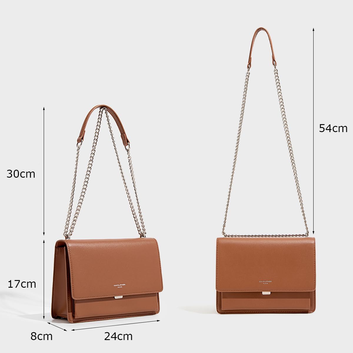 Thumbnail 4 de David Jones sac bandoulière femme en cuir PU rigide avec chaîne — pochette rectangle grand marron cognac