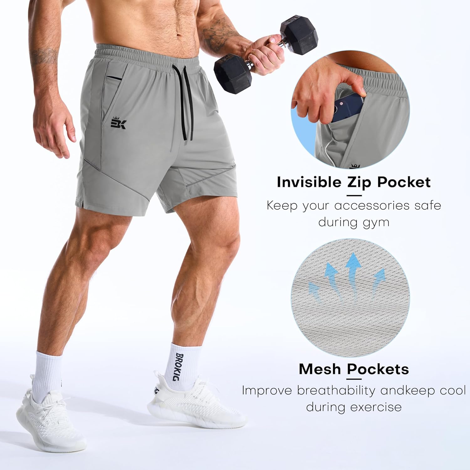 Thumbnail 4 de BROKIG Mens AdiArmor Gym Shorts: Lightweight, protective comfort for training and running
