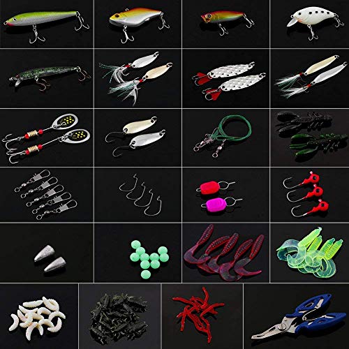 Detalle 2 de Vicloon Leurres de Pêche 101pcs – Kit d'appâts spinnerbaits, plastique, Minnow, Popper et Crayon en métal dur