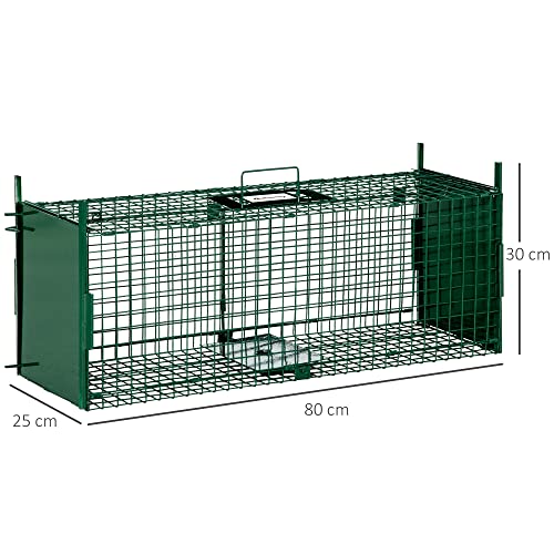 Thumbnail 6 de Outsunny Trampa para Animales Vivos con 2 Puertas – Jaula de Captura Metálica 80x25x30 cm (Verde Oscuro)
