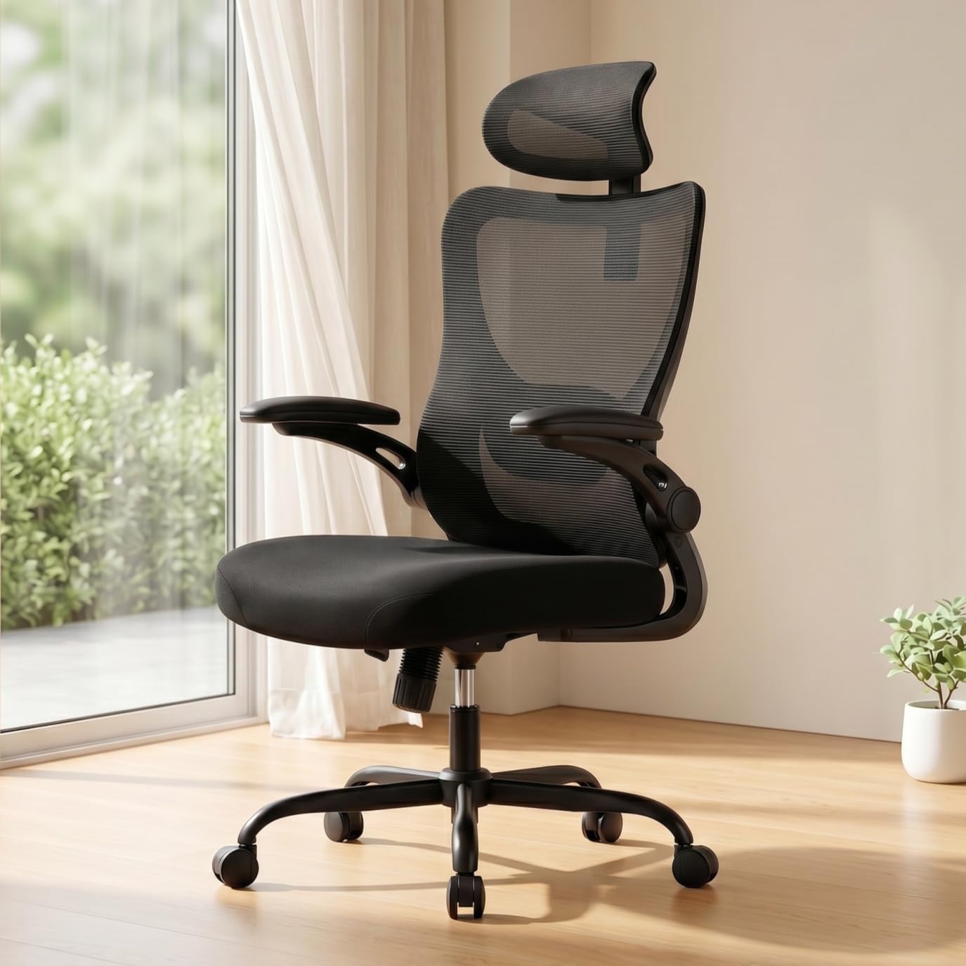 Detalle de Marsail Bürostuhl Ergonomisch – 2D Kopfstütze, 2D-Lendenwirbelstütze, 3D-Armlehnen und 8 cm Sitzkissen