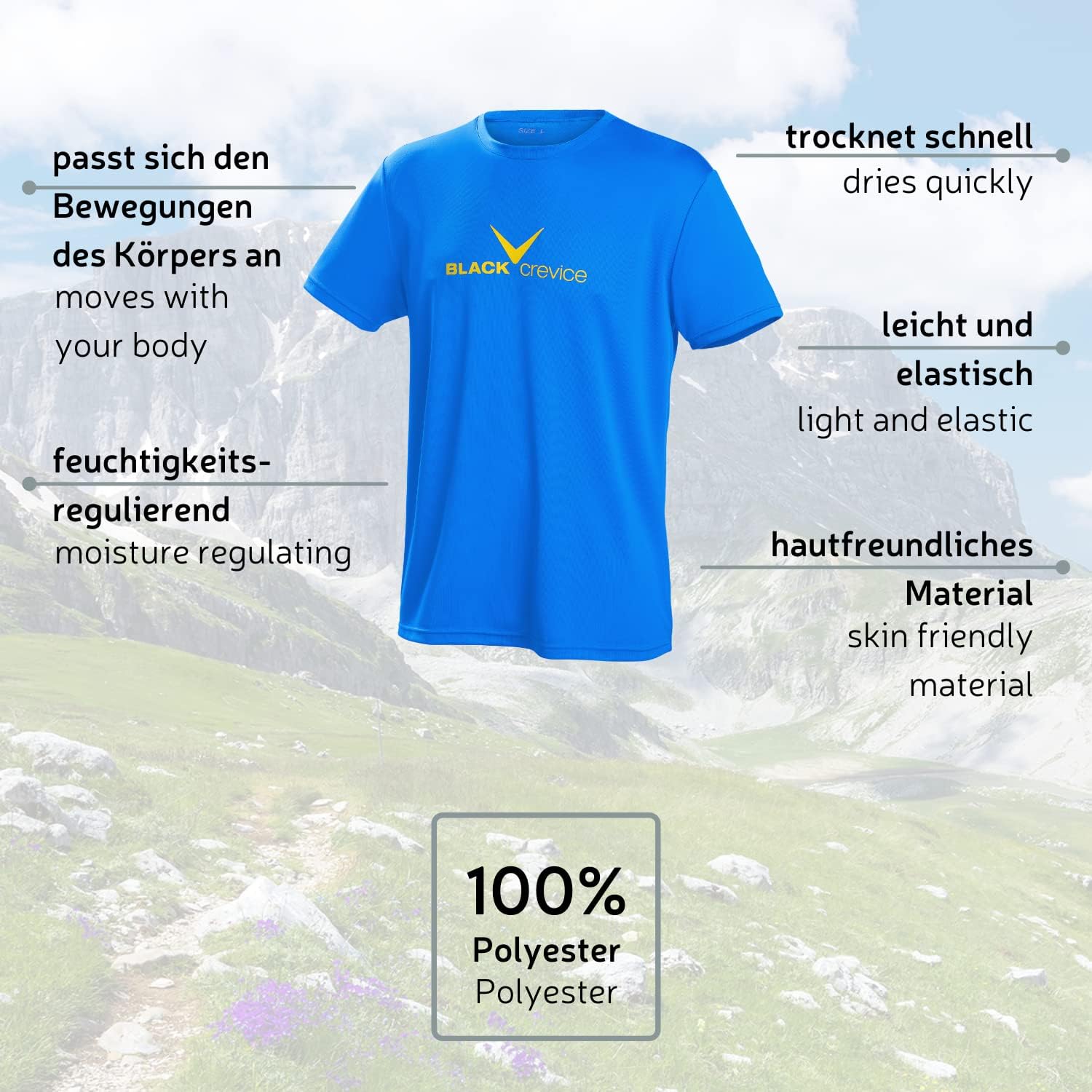 Detalle de Black Crevice T-Shirt Uomo Funzionale: maglietta sportiva traspirante per fitness e tempo libero