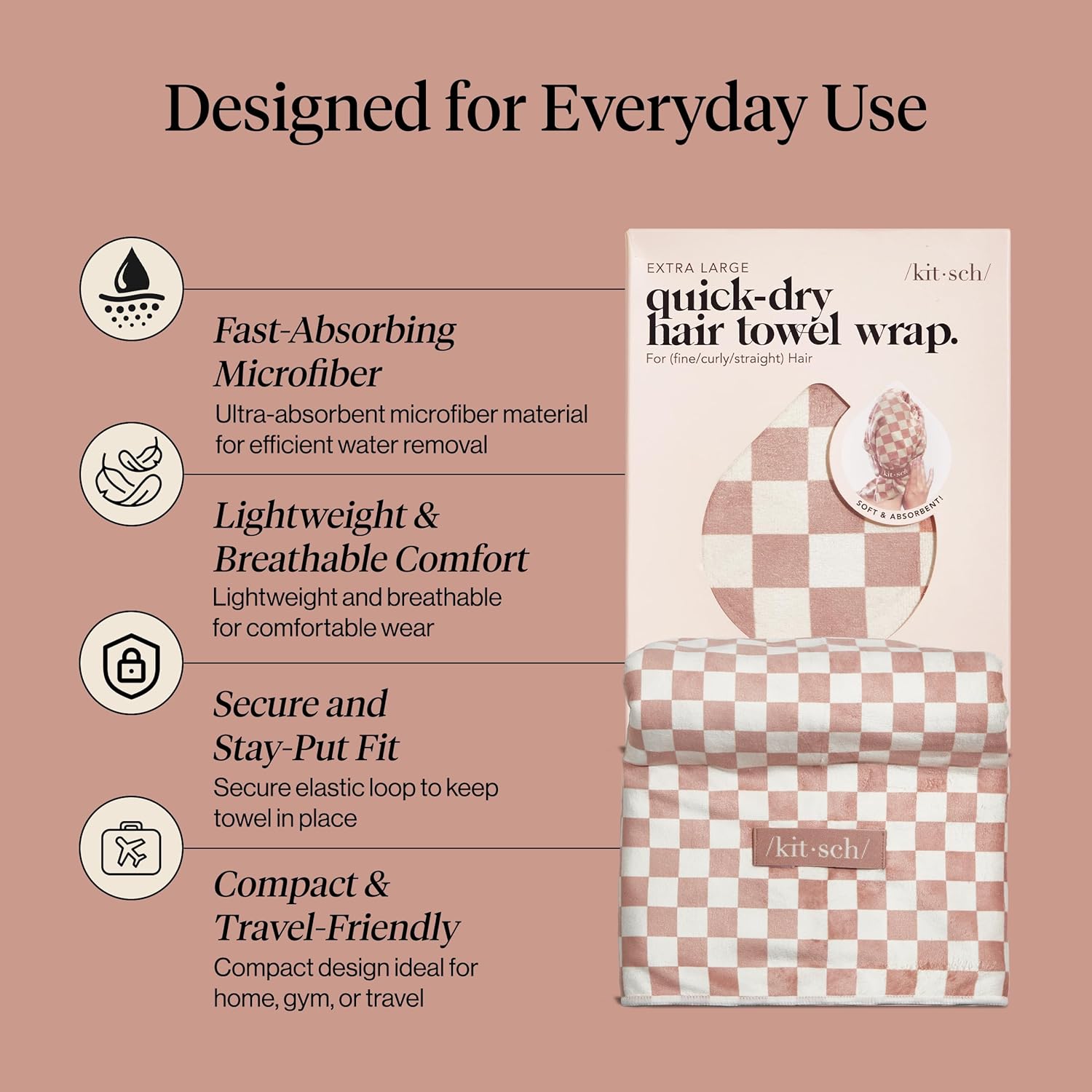 Detalle de Kitsch XL microfiber hair towel wrap