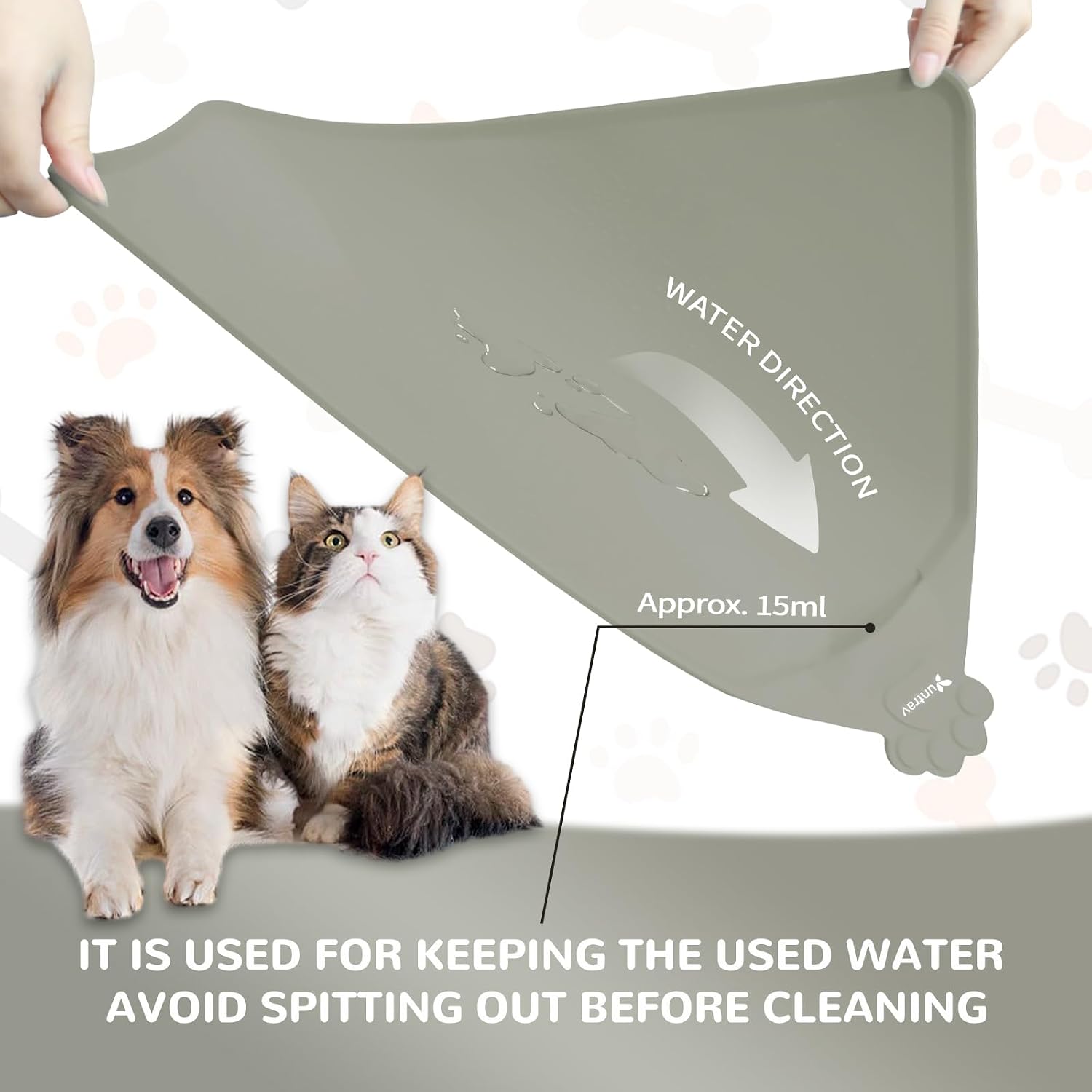 Thumbnail 6 de Silicone Waterproof Dog Cat Feeding Mat with High Lips 48 x 30cm – Non-Slip Bari-Style Spill-Proof Mat (Beige)