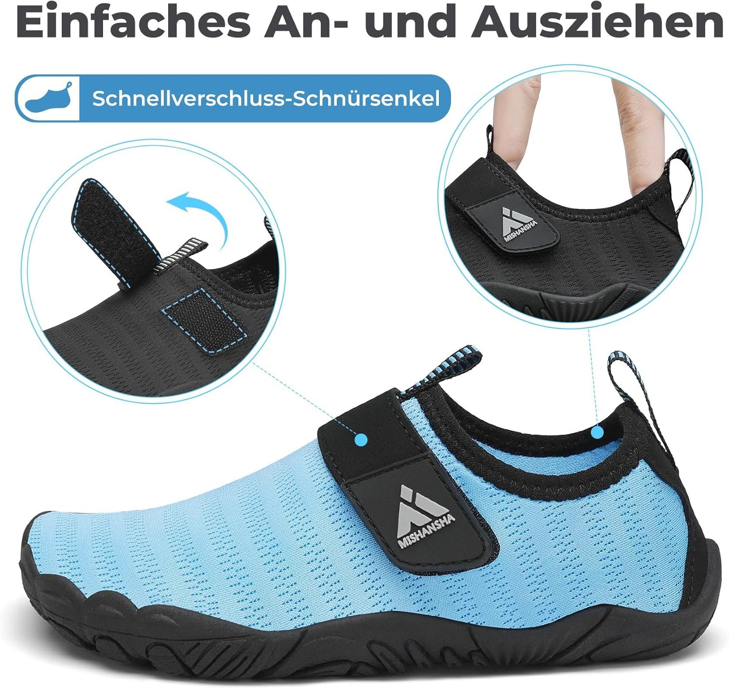 Detalle 2 de Mishansha Chaussures Aquatiques Enfant — Séchage rapide, antidérapantes et faciles à enfiler (Taille 24–35 EU)