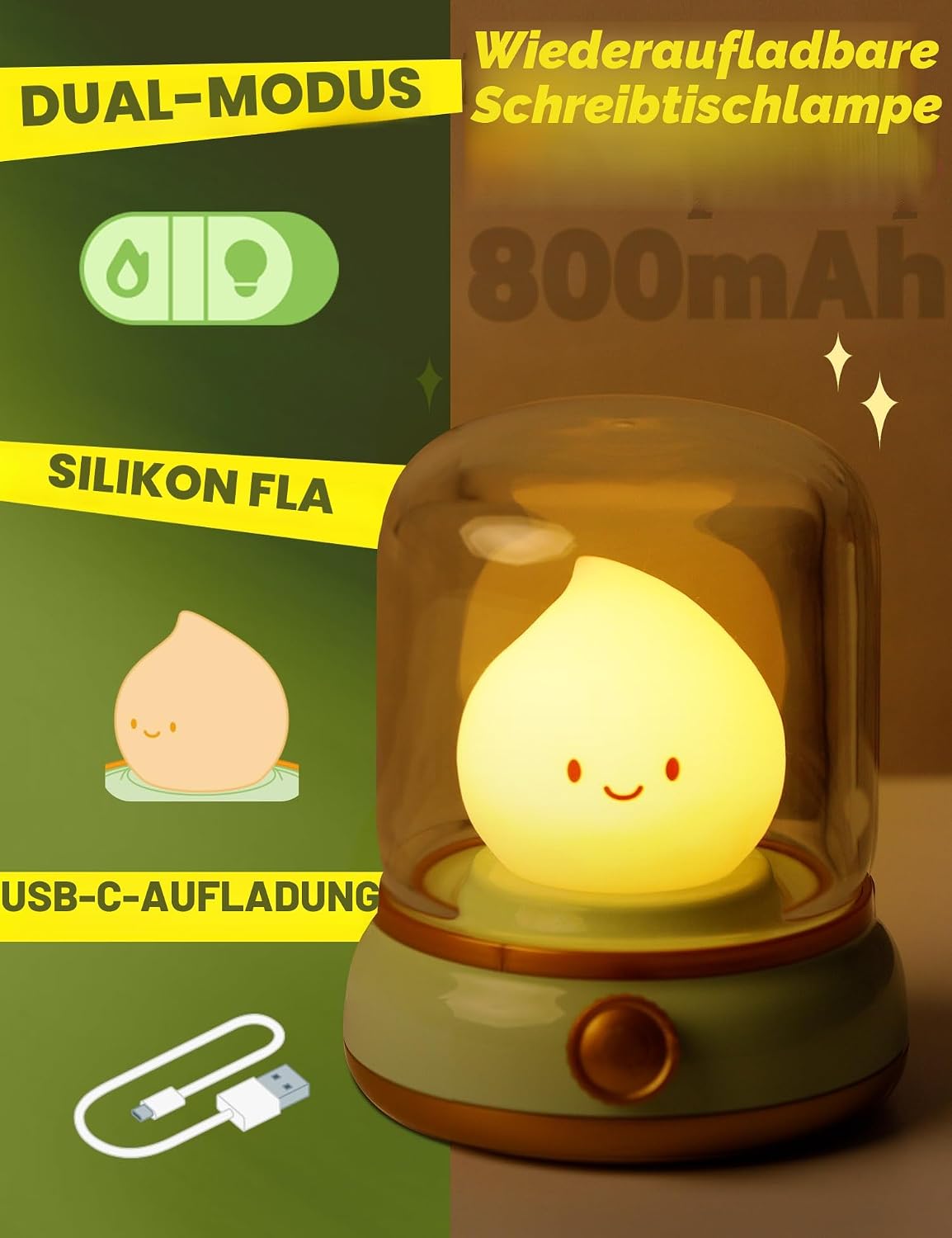 Thumbnail 5 de IHALO Kinder-Nachtlicht mit Touch-Dimmung, Timer und Akku (USB), warmweißes Stilllicht