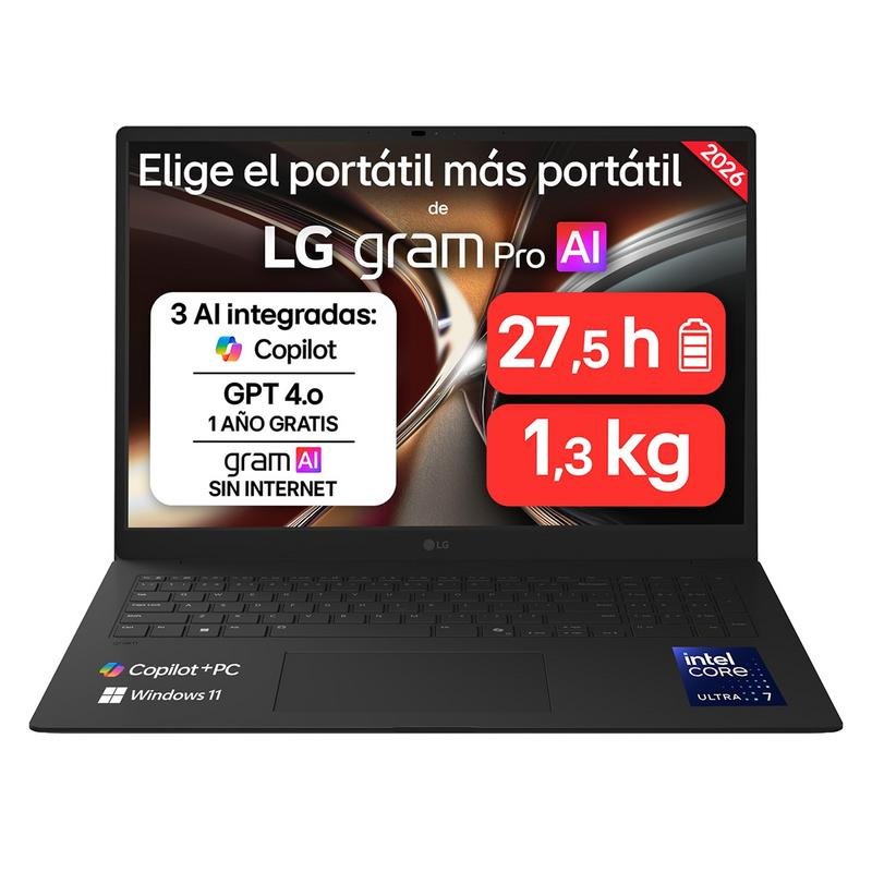 Detalle 2 de LG Gram Pro 17Z90U-G.AU88BN: portátil 17" ultraligero con 32 GB RAM, 1 TB SSD y Windows 11