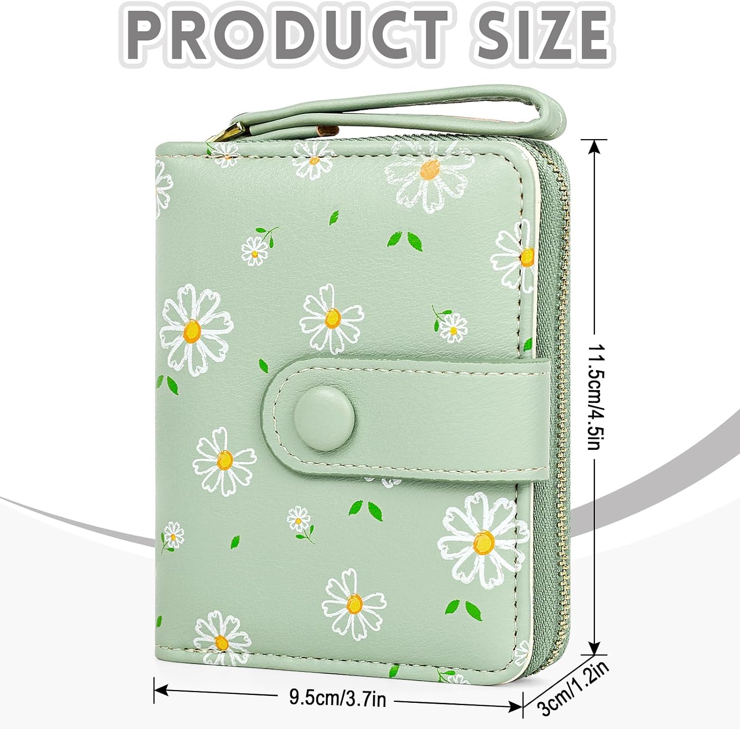 Detalle de Busnos Purses for Women: Green Daisy PU Leather Wallet with Card Holder, Coin Pocket and 5 Card Slots