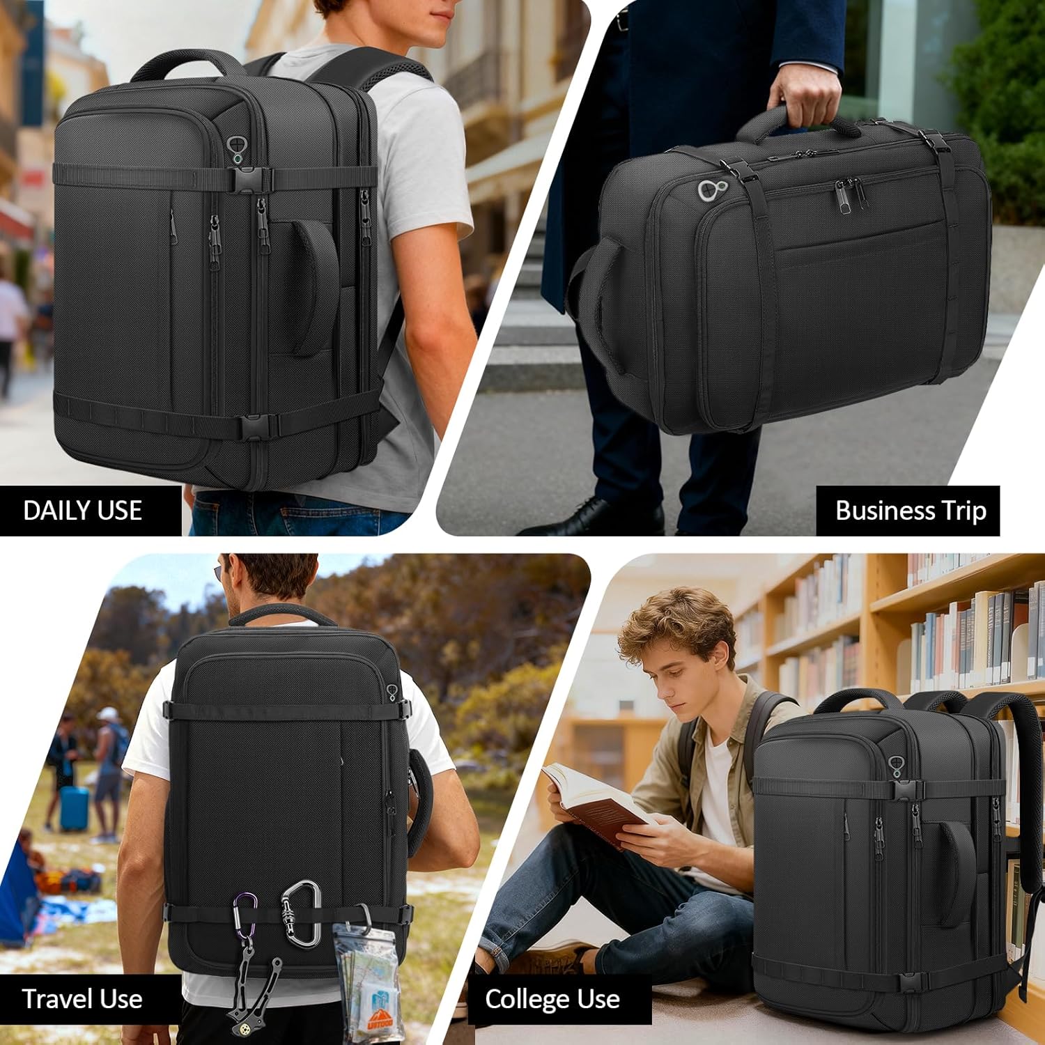 Thumbnail 6 de HULVION Roomy Carry On Backpack with Expandable Large Capacity, USB Cable Port & Lifetime Warranty (Fits 18.4" Laptop) – Black