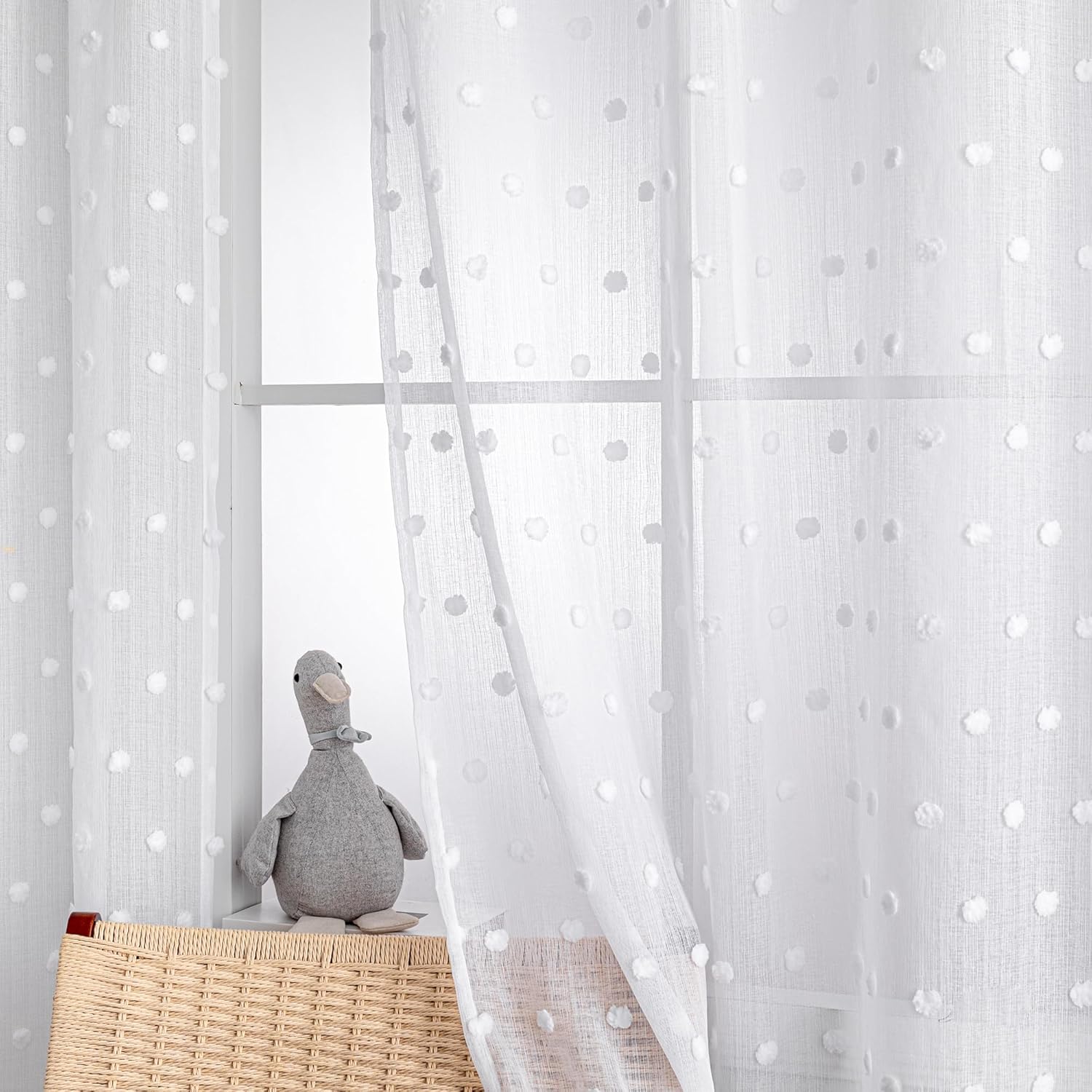 Thumbnail 3 de MYSKY HOME Gardinen mit Kräuselband – halbtransparente Voile Vorhänge für Kinderzimmer & Wohnzimmer, 2er-Set, Weiß