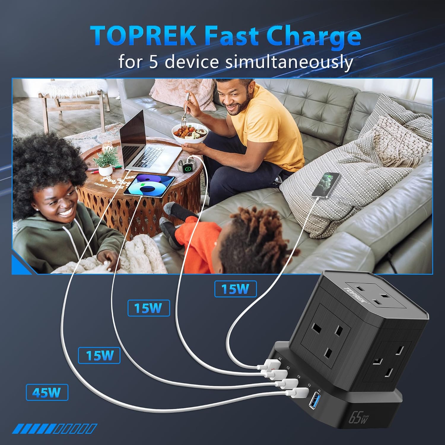 Detalle 2 de TOPREK 65W PD3.0 charging extension lead