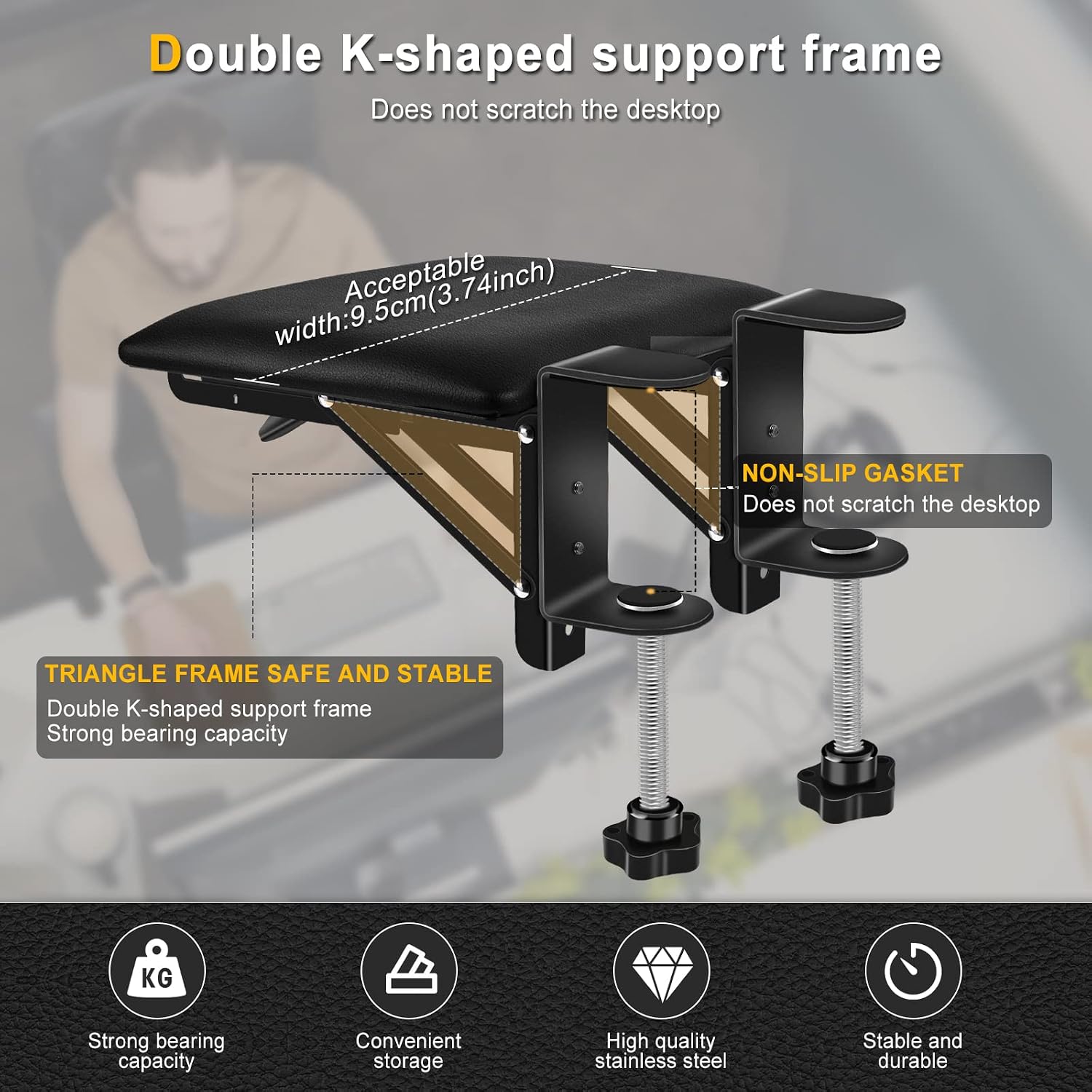 Detalle 1 de Giecy Extension de repose-bras pour bureau d’ordinateur : accoudoir rembourré pliable
