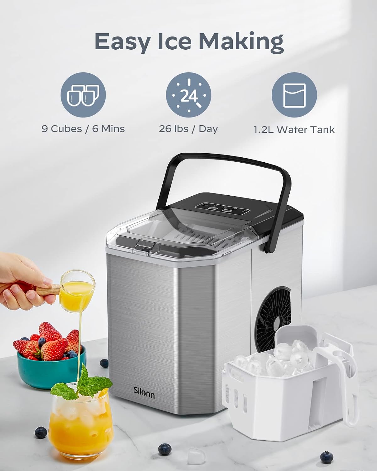 Thumbnail 1 de Silonn SLIM21T Countertop Ice Maker, Portable, Self-Cleaning, 9 Cubes in 6 Minutes