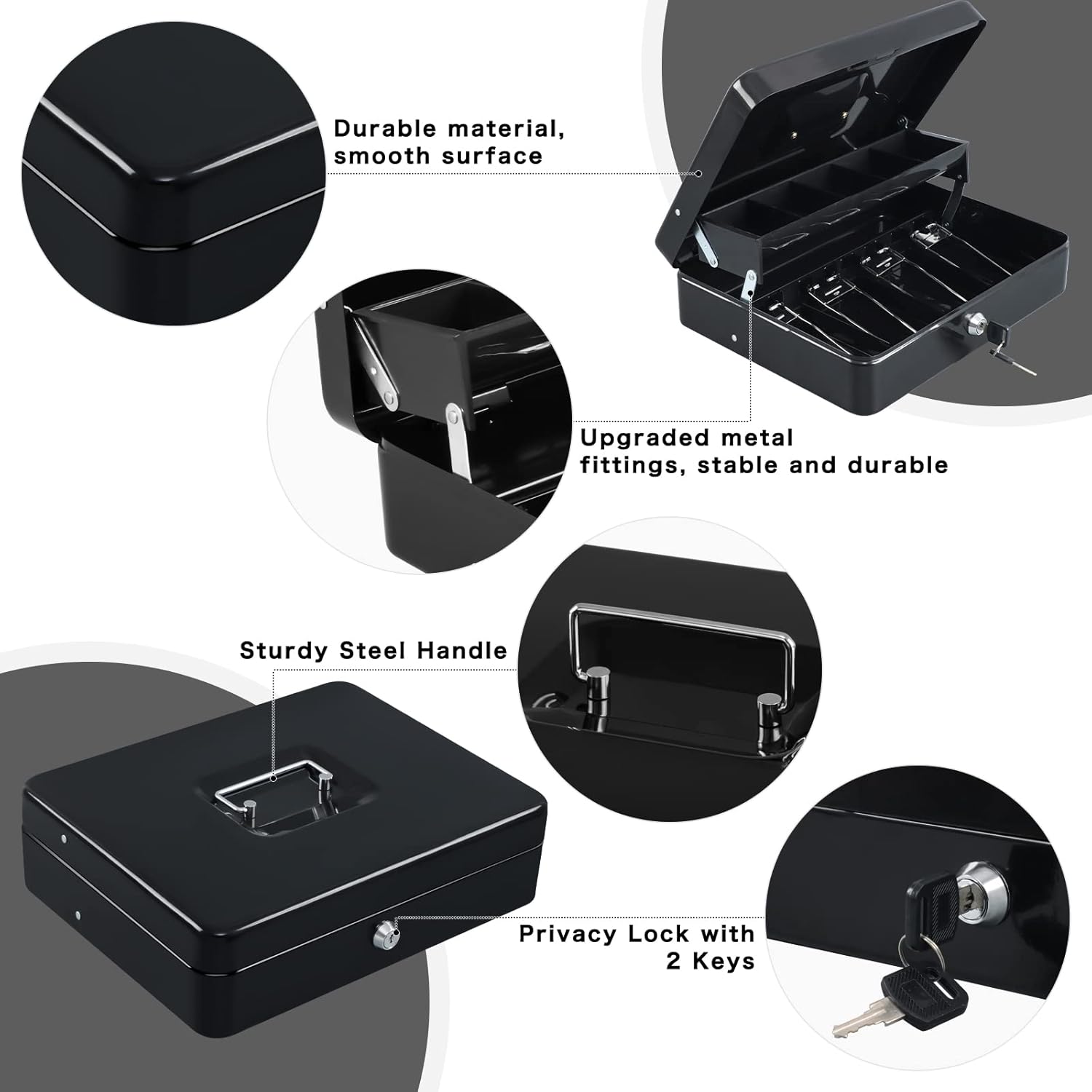 Detalle de xydled XYD-QX-CB-8001 Cash Box, Key Lock, 5-Compartment Tray