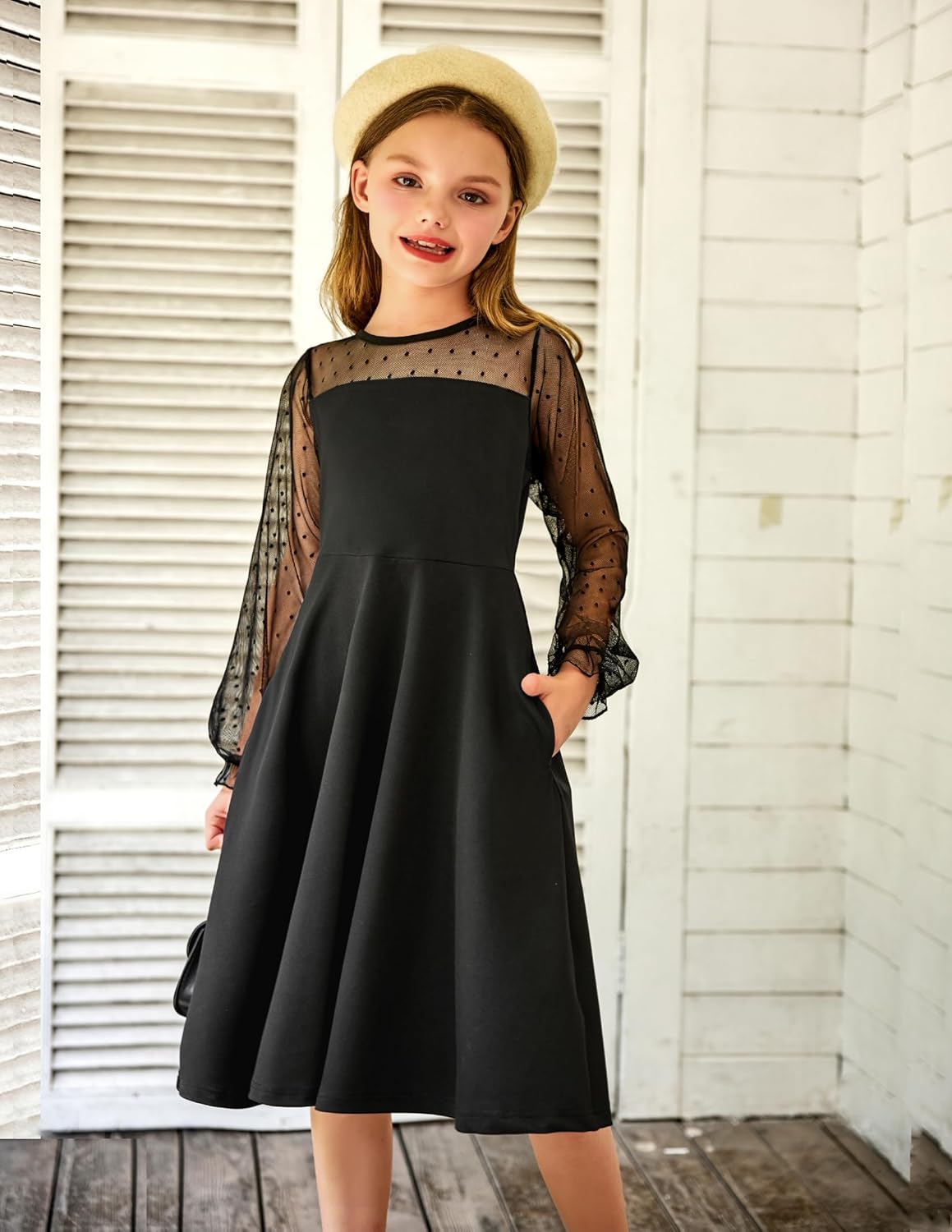 Detalle 2 de Arshiner Girl's Contrast Mesh Puff Dress 6-13 yrs