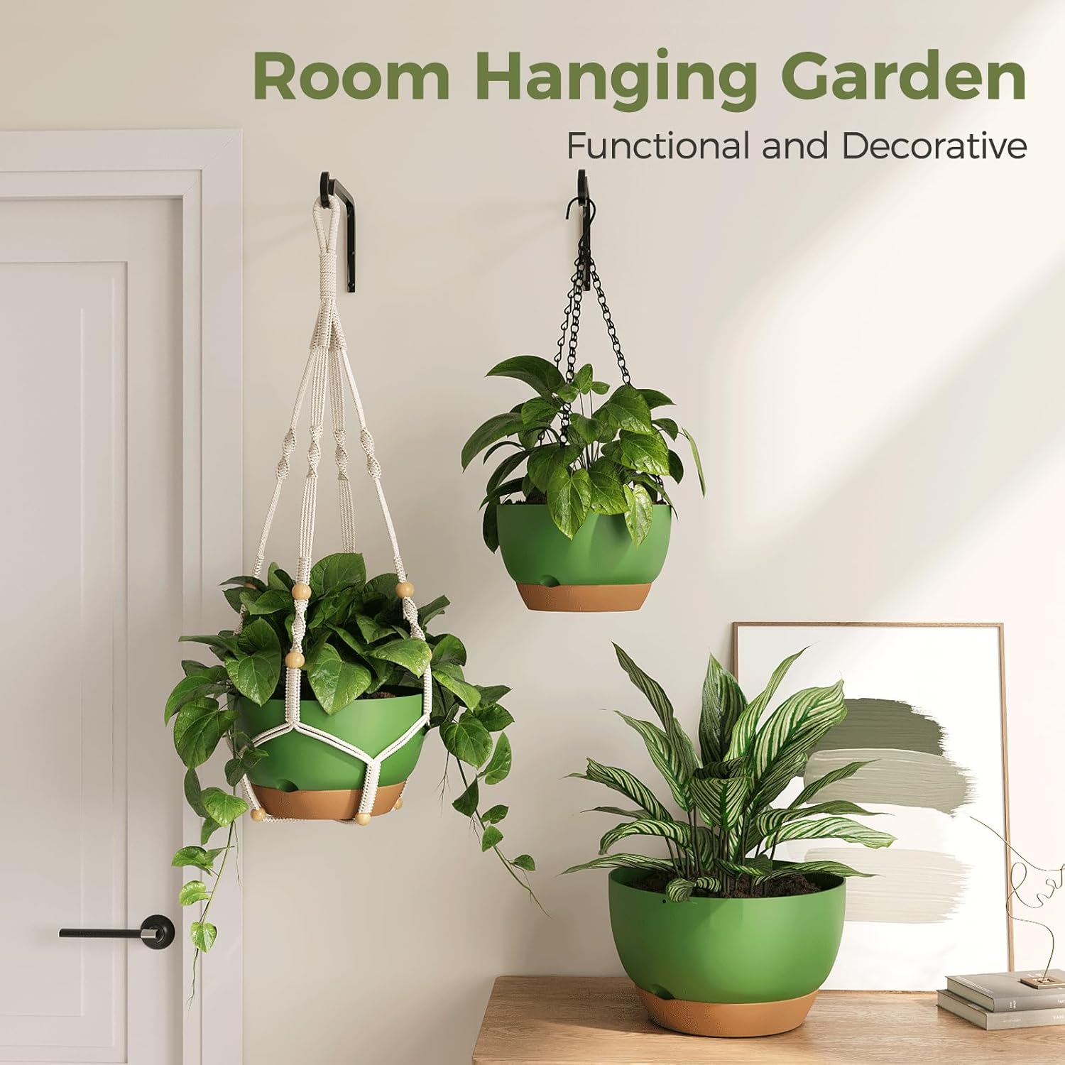 Thumbnail 6 de Bamworld 3-Pack Macramé Plant Hangers with Chain – self-watering hanging planters with drainage holes