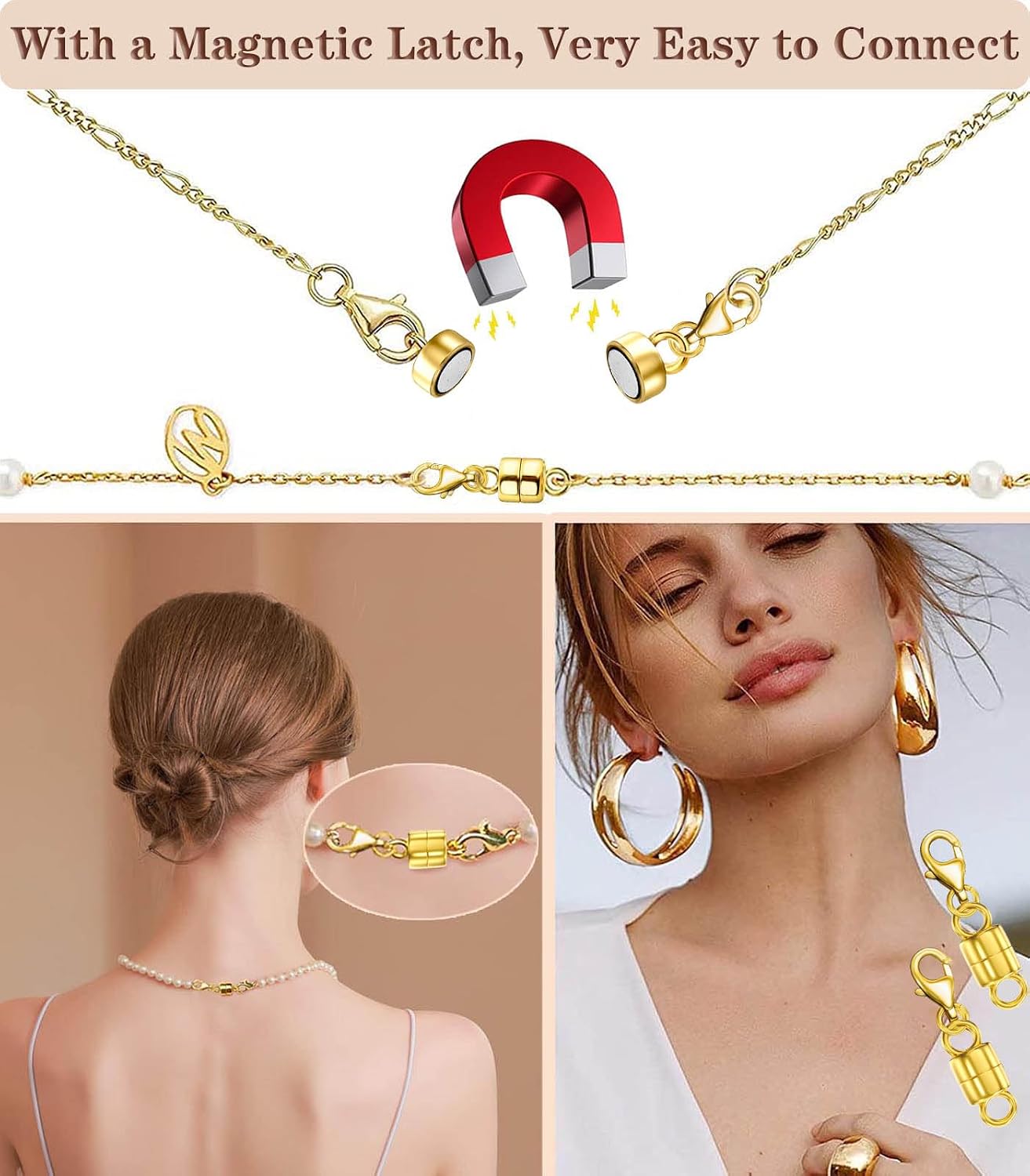 Detalle 1 de Dailyacc 1 Magnetic Lobster Clasp Necklace Extenders, 4-Piece Gold and Silver Set