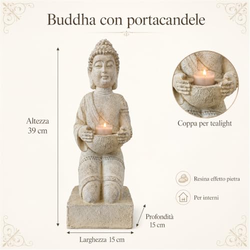 Detalle 2 de INtrenDU Statua di Buddha con portacandele 39 cm – crema