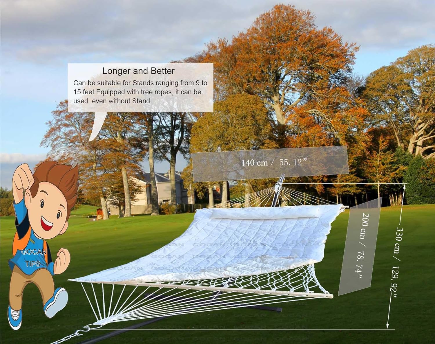 Thumbnail 1 de GOCAN Mesh Hammock with Cotton Rope and Detachable Cushion – Fits 9' to 15' Stands