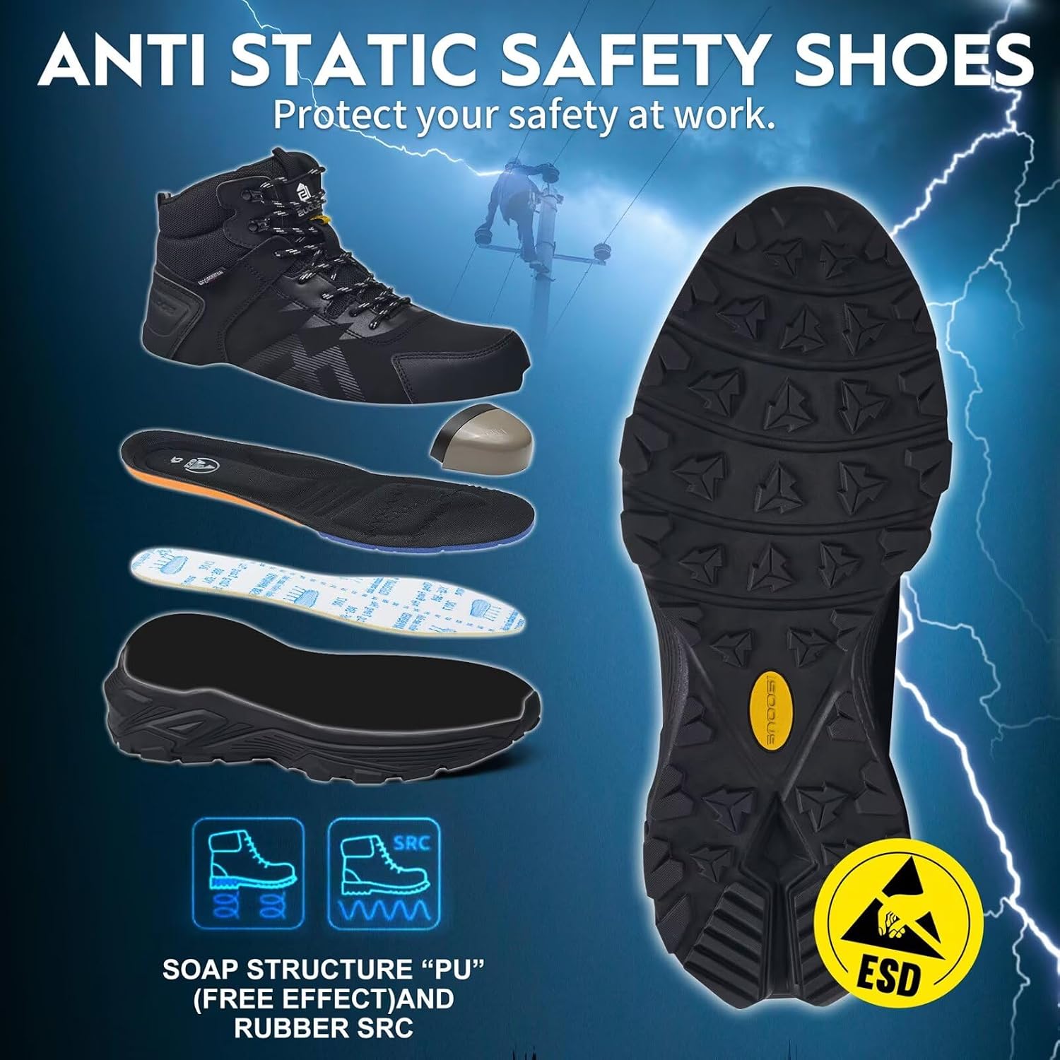 Thumbnail 2 de CYKYGGO Scarpe antinfortunistiche alte S3 ESD impermeabili in pelle (uomo/donna)