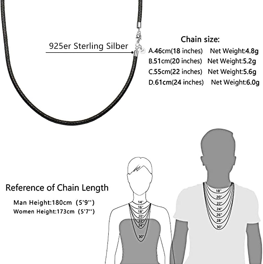 Thumbnail 5 de Viwind Lederkette 2,5 mm Geflochten, 925 Silber Verschluss – Unisex Halskette 45–60 cm