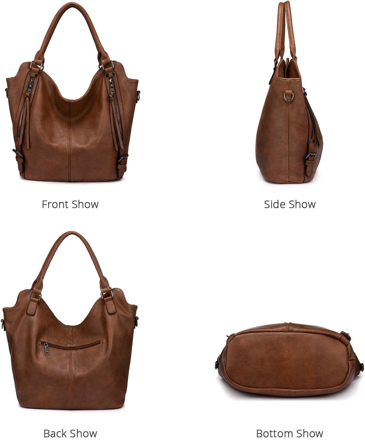 Thumbnail 6 de Realer Sac à main femme en cuir PU avec bandoulière amovible + pochette assortie, marron
