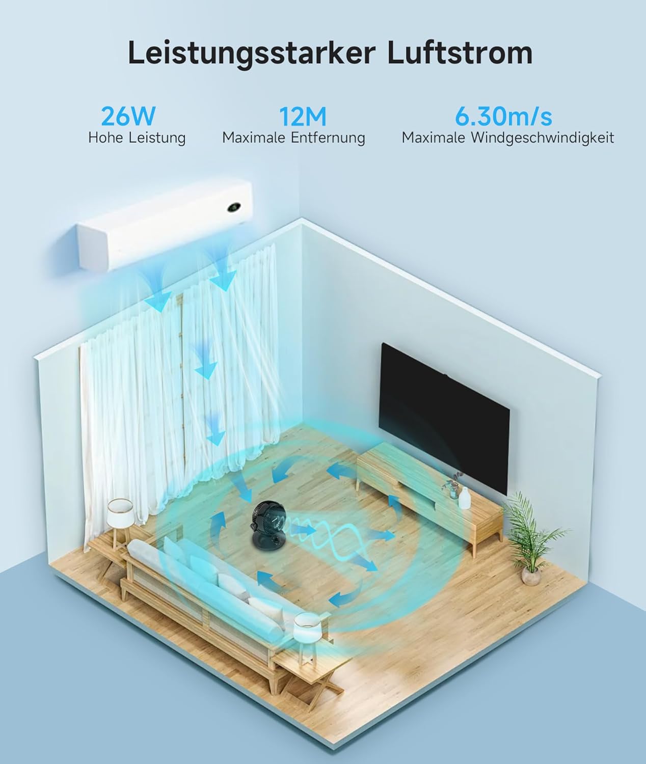 Detalle de WOWDSGN Ventilator Leise – Tischventilator mit 24 dB und 100°/80° Oszillation
