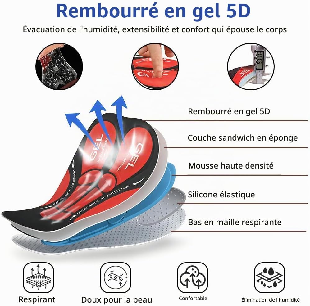 Detalle 1 de BSBUY 5485773 herenfietsbroek met 5D-gelzeem, compressiepasvorm en zakken