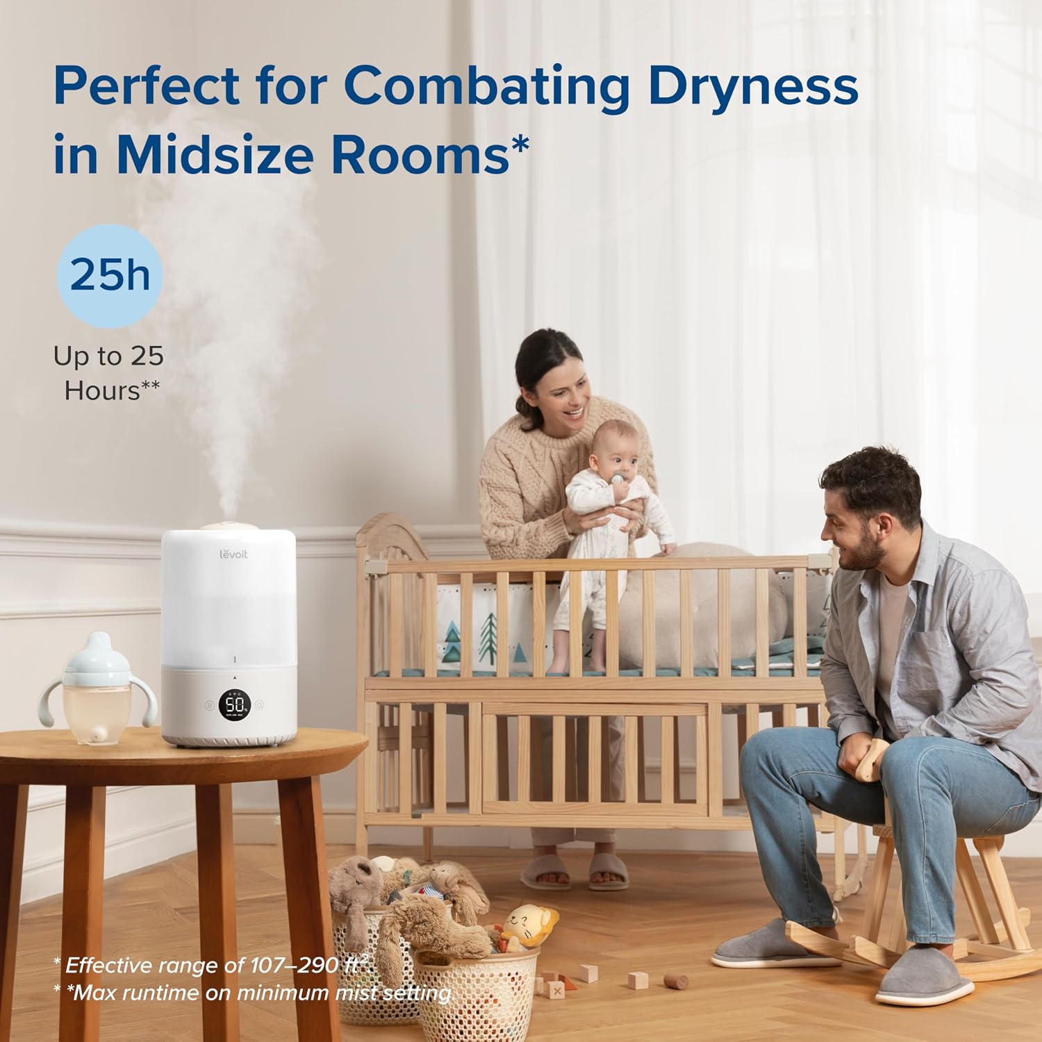 Detalle de Levoit Smart Cool Mist Humidifier for Bedroom (3L Top Fill) with Vesync, Alexa Control & Auto Mode