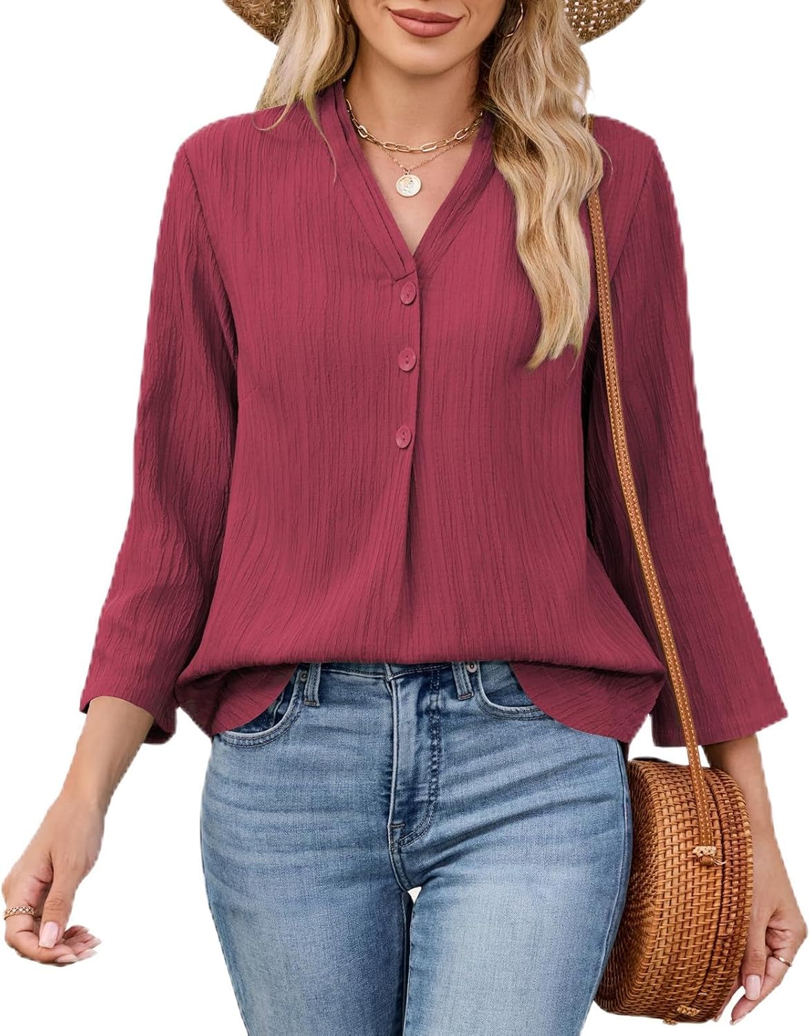 Thumbnail 6 de Damen 3/4-Arm Bluse/V-Ausschnitt Tunika – Sommer Elegant für Business Casual & Freizeit